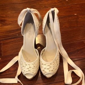 Nine West White Lace Wedges